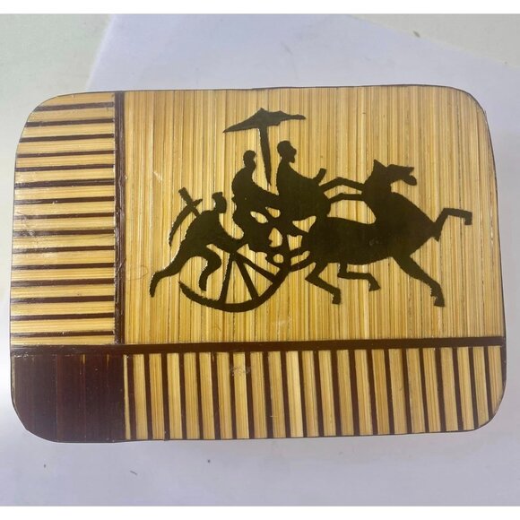 2 Vintage Japanese Bamboo Nesting Storage Trinket Boxes Stash Silhouette - Picture 3 of 6